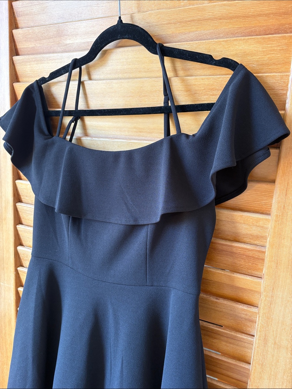 B Darlin Black Off-Shoulder Ruffle Skater Mini cocktail Dress - Picture 2 of 6